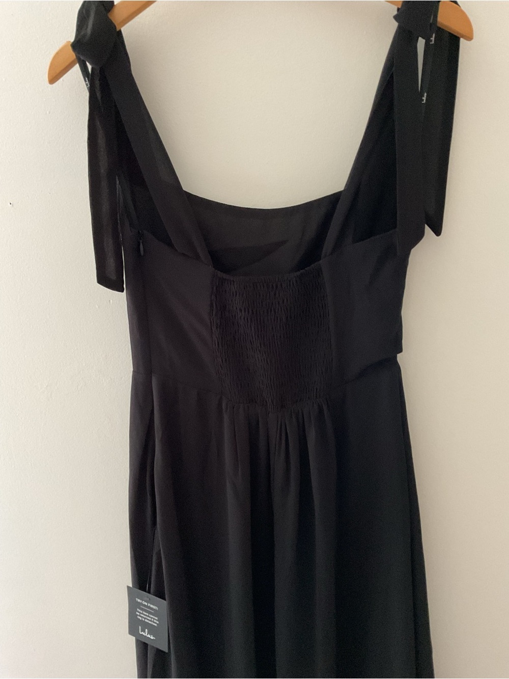 Lulus Summer Invite Black Tie-Strap Tiered Chiffon Midi Dress Small NWT - Picture 7 of 14